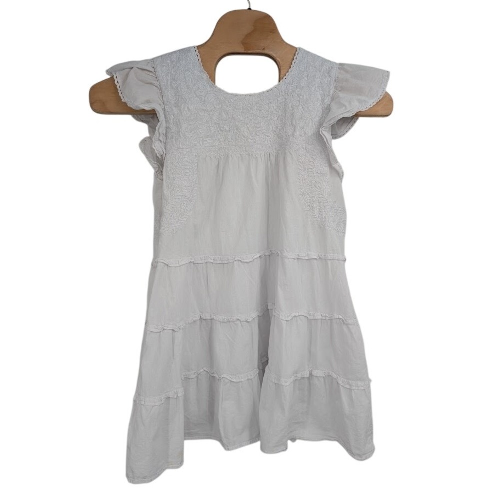j. marie white tiered embroidered mini dress ruffled sleeve crew neck sz M